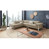 Ecksofa W.SCHILLIG "finn" Sofas Gr. B/H/T: 281cm x 71cm x 230cm, Flachgewebe S22, Ottomane links, ohne Kopfteilverstellung-ohne Sitztiefenverstellung, braun (sesame s22) German Design Award 2016, Fußgestell Chrom glänzend, Breite 281 cm