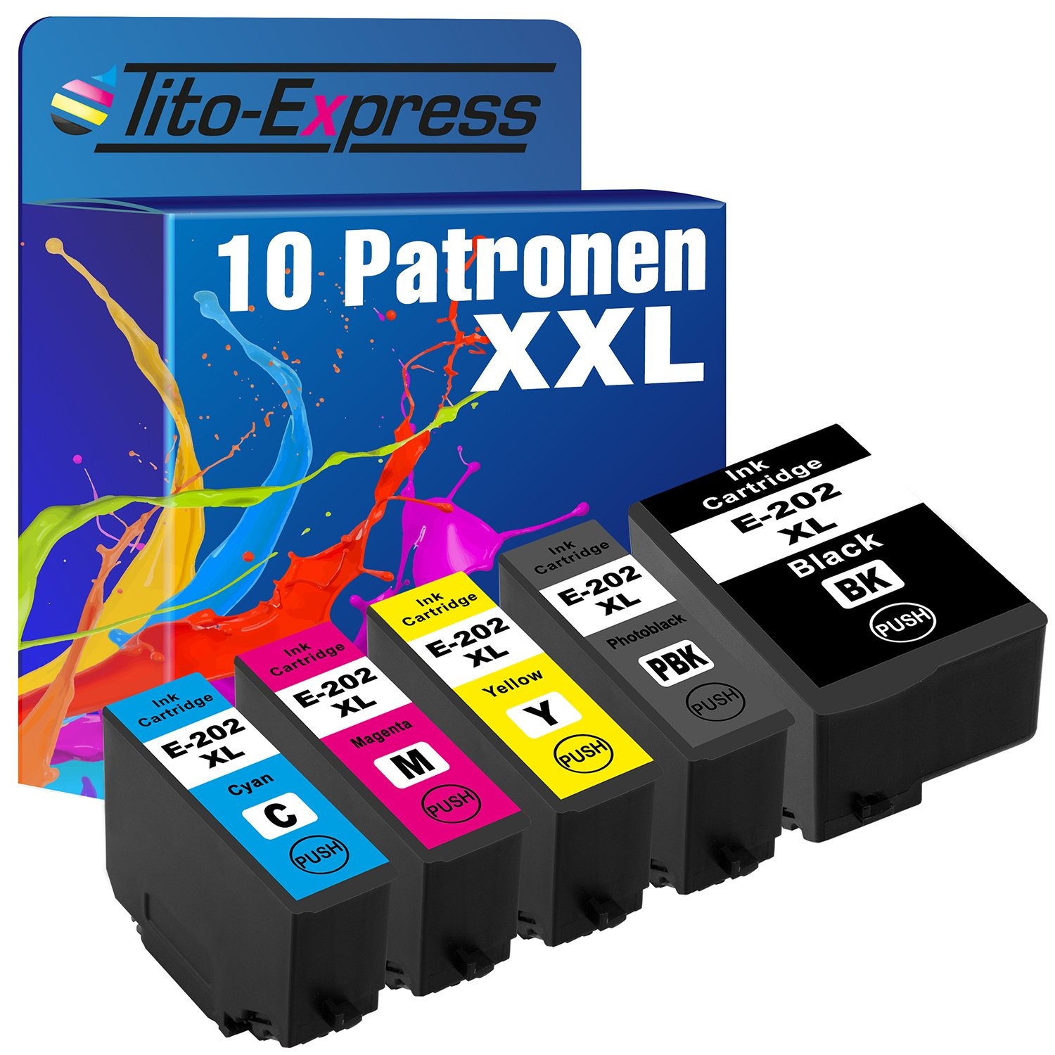 Tito-Express PlatinumSerie 10 Patronen XXL kompatibel mit Epson 202XL 202 XL | Geeignet für Epson Expression Premium XP-6000 XP-6005 XP-6100 XP-6105 | Black je 16ml, Color je 10ml XXL-Inhalt