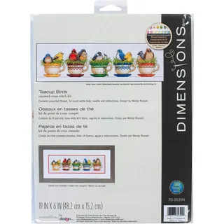 Dimensions Teetasse, Vögel Kreuzstich-Set nach Zählmuster, Baumwolle, Mehrfarbig, 1