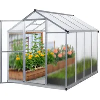 Gegaden Gewächshaus Aluminium für den Garten |Mit 8 cm dickeres Fundament| 242*190*195 cm | Vielseitig nutzbar als Treibhaus Gartenhaus winterfest Aufzucht Tomatenhaus Frühbeet und Pflanzenhaus silber