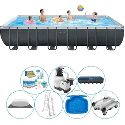 Pool Bundle - Intex Ultra XTR Frame Rechteckig 732x366x132 cm grau|WEISS No Size