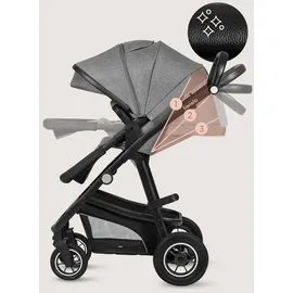 lionelo Bianka Kinderwagen, Autotransporter, Autositz, klappbar, Travel System Rückenlehne, Räder Polsterung, Verdeck XXL-Grau - Grau