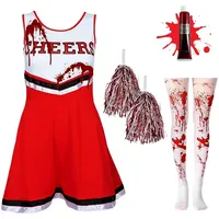 REDSTAR Cheerleader Kostüm Kinder mit Strümpfen & Kunstblut – Gruseliger High School Zombie – Faschingskostüme Mädchen –Halloween Party oder Karneval