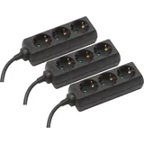 Meister Craft Steckdosenleiste 3-fach - 3 Stück - 3 m Kabel - schwarz - Kunststoffleitung - IP20 Innenbereich / Steckerleiste / Mehrfachsteckdose / Tischsteckdose