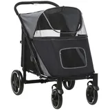 PawHut Hundebuggy mit zwei Sicherheitsleinen schwarz, rot 112L x 65B x 100H cm
