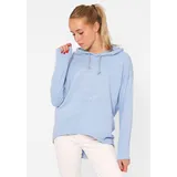 Zwillingsherz Hoodie ""Moin"", Damen, Gr. S/M, blau (jeansblau), Sweatware, Obermaterial: 70% Baumwolle, 30% Polyacryl, unifarben, comfort fit hüftlang, hoch geschlossener Ausschnitt, Sweatshirts Hoodie, Kapuze, Kordelzug, Langarm, maritimer Schriftzug