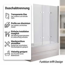 MuCoLa Duschabtrennung Badewannen Badewannenaufsatz ESG Glas Duschtrennwand Badewannenfaltwand Duschwand - 140x130cm