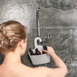 Relaxdays Duschkorb 3er Set, ohne Bohren, Kunststoff, Duschablage Shampoo & Duschgel, Duschorganizer, grau