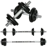 HOMCOM Hantel-Set verstellbare Dumbbellset Kurzhantel & Langhantel, (Dumbbell, Krafttraining und Gewichtheben), Schwarz Metall schwarz