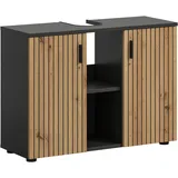WELLTIME Waschbeckenunterschrank WELLTIME "MANI, Paneeloptik, 2 offene Fächer, Siphonausschnitt", basalt nachbildung, artisan oak nachbildung, B:80cm H:59cm T:30cm, FSC-zertifizierter Holzwerkstoff, Schränke, Waschbeckenunterschrank, WBU, Waschbeckenunterschrank,