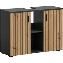 WELLTIME Waschbeckenunterschrank WELLTIME "MANI, Paneeloptik, 2 offene Fächer, Siphonausschnitt", basalt nachbildung, artisan oak nachbildung, B:80cm H:59cm T:30cm, FSC-zertifizierter Holzwerkstoff, Schränke, Waschbeckenunterschrank, WBU, Waschbeckenunterschrank,