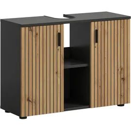 WELLTIME Waschbeckenunterschrank WELLTIME "MANI, Paneeloptik, 2 offene Fächer, Siphonausschnitt", basalt nachbildung, artisan oak nachbildung, B:80cm H:59cm T:30cm, FSC-zertifizierter Holzwerkstoff, Schränke, Waschbeckenunterschrank, WBU, Waschbeckenunterschrank,