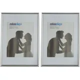 Relaxdays Bilderrahmen 2er Set, A4, Passepartout 15x20 cm, Glasscheibe, Fotorahmen zum Stellen & silber