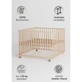 Sämann Laufgitter mit Lattenrost & Matratze SleepPlus - natur - Premium | Gr.: 100x100 cm Babymöbel, Laufstall Baby