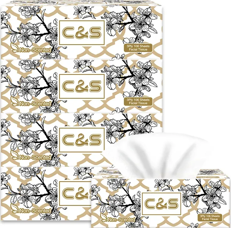C&S Jierou Sanfte Box-Gesichtstücher, 3-lagig, 424 Blatt (4 Boxen x 106 Blatt)