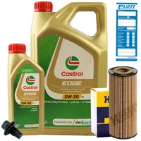 Ölwechsel Set Inspektion 6L Castrol Edge Titanium FST LL 5W-30 Öl Motoröl + HENGST Ölfilter + Öl Ablassschraube Verschlussschraube