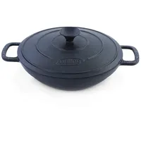 RAMROXX 28cm Wok Pfanne Gusseisen Antihaftbeschichtet mit Deckel Massiv 4,7kg