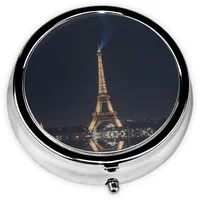 Tower in Paris at Night Runde Pillendose Dekobox Pillendose Zwei Fächer Pillendose