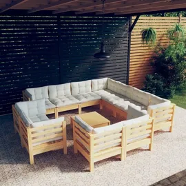 vidaXL Garten-Lounge-Set 12-tlg. creme Kiefer