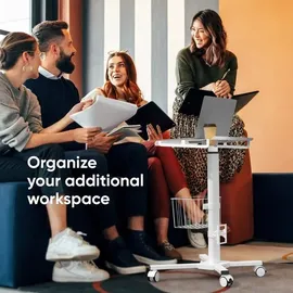 ONKRON Laptoptisch mit Rollen, bis 8 kg Belastung, mobiler Beistelltisch mit Rollen höhenverstellbar, Stehpult Laptop Tisch rollbar, Kleiner Schreibtisch auf Rollen, Stehtisch Büro Weiß LMG30-W