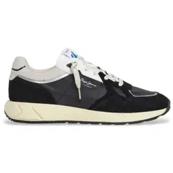 Pepe Jeans für Herren. PMS60036 Marlon Divided Leder Turnschuhe schwarz (46), Wohnung, Wildleder, Schnürsenkel, Lässig
