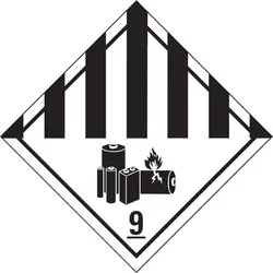 Gefahrzettel, Gefahrgutklasse 9A - Lithiumbatterien - 300x300 mm Folie selbstklebend