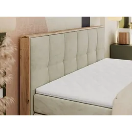 MKS Meble Boxspringbett, Doppelbett mit zwei Multipocket-Matratzen ALBERO 1 KING, Bettkästen und Kopfteil, Holzkiste in Wotan-Eichenfarbe - 120x20... - Beige