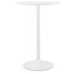 Stehtisch in Weiß mit Holzplatte und Metallgestell | Runder Bartisch für Aperitifs und Mahlzeiten | Modernes Design | Kadima Design