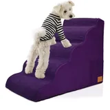 Hundetreppe für kleine Hunde, Hundetreppe für hohe Betten und Couch, rutschfeste Unterseite, Haustiertreppe aus weichem Schaumstoff, Haustierrampe für den Innenbereich, Violett, 5-stufig (71 x 40 x 57