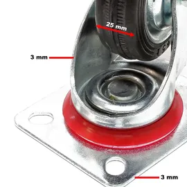 Wiltec Lenkrollen Set 4x Transportrolle mit Vollgummirad Ø160mm bis 130kg pro Rad mit Metallfelge und Anbauplatte, leiser Lauf, Transportrollen Möbelrollen Laufrollen