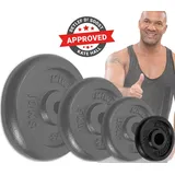 Miweba Sports Hantelscheibe Profi Gusseisen Hantelscheiben HSG - 1.25 - 10 kg, 5 kg, (4er-Set, Hantelscheibenset, Hantel Gewichte Set, Gewicht Scheiben, Muskelaufbau, Workout, Training, Ganzkörpertraining, 4-tlg., 4 x 1.25 kg, Ø 30mm, Gusseisen, 12.5 x 2.0 cm), Gewicht Scheiben Krafttraining Fitnessgerät - Fitness Hantel Zubehör schwarz