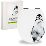 Holzkern WC-Sitz Absenkautomatik Oval Toilettendeckel Motiv Pinguin