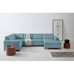 Wohnlandschaft OTTO PRODUCTS "Grazzo U-Form", blau (eisblau), B:332cm H:80cm T:199cm, Struktur (100% recyceltes Polyester), Luxus-Microfaser weich (100% recyceltes Polyester), Sofas, hochwertige Stoffe aus recyceltem Material, Steppung im Sitzbereich