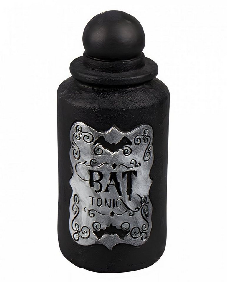 Horror-Shop Dekofigur Fledermaus Deko Giftflasche mit BAT TONIC Aufschri schwarz|silberfarben