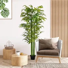 Homcom Künstliche Pflanze, 180 cm Kunstpflanze, Künstlicher Bambusbaum, Grün