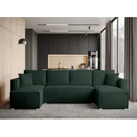 BroMARKT Ecksofa TOP U Schlaffunktion Bettkasten U-Form 305x145x80cm Grün - Grün