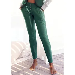 Sweathose BENCH. LOUNGEWEAR, Damen, Gr. 46, N-Gr, grün (dunkelgrün), Sweatware, Obermaterial: 60% Baumwolle, 40% Polyester, unifarben, Basic, bequem lang, Hosen, mit Druckknöpfen am Bund, Loungeanzug