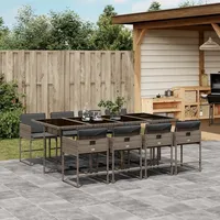 VidaXL 9-tlg. Garten-Essgruppe mit Kissen Grau Poly Rattan