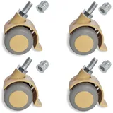 Sämann 4er Set Möbelrolle beige Gummirolle Lenkrolle Laufrolle Hartbodenrolle Drehstuhl mit Gewindeschraube M8 und Gewindehülse M8 x 15 mm