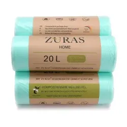 ZURAS Müllbeutel kompostierbar, 20 Liter, Auslaufsichere Müllsäcke ohne Zugband, 1 Rolle = 30 Beutel