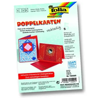 EFCO folia 150520 - Doppelkarten 10,5 x 15 cm, je 5 Karten (220 g/qm), Kuverts und Einlagen, hochrot - ideal für Einladungen, Glückwunsch- oder Grußkarten