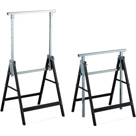 Relaxdays Klappbock, 2er Set, stabiler Gerüstbock, bis 200kg, 7-fach höhenverstellbar 80-130 cm, faltbar, schwarz-silber