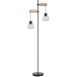 Stehlampe Standleuchte Wohnzimmerlampe Holzlampe Flurlampe Deckenfluter, Metall schwarz natur, 2x E27 Fassungen, LxBxH 7x25x168 cm