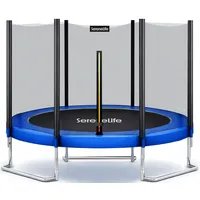 SereneLife Trampolin Outdoor Kinder – Ø 244/305/366 cm, ASTM-Zertifiziert Mit Sicherheitsnetz & Randabdeckung, wetterfestes Gartentrampolin, stabile L-Form Füße