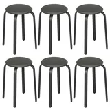 Lestarain 6er-Set Hocker stapelbar, Esszimmerhocker, Küchenhocker, Bürohocker mit Kunstlederbezug, Sitzhocker rund, Polsterhocker für Esszimmer Wohnzimmer, grau-schwarz, LCNI116001-6