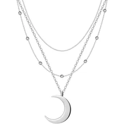 Hey Happiness Layered Ketten-Set 3-reihig Edelstahl Silber Damen 