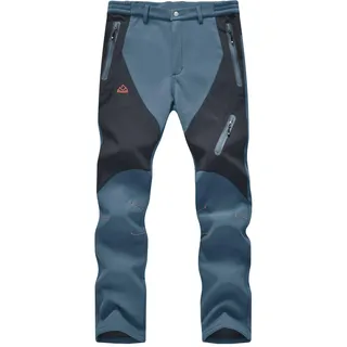 YSENTO Herren Wanderhose Wasserdicht Outdoorhose Softshellhose Winter Warm Gefüttert Skihose Snowboardhose Winddicht Trekkinghose mit Reißverschluss Taschen(02 blau,38) - 38