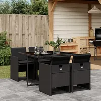 IKAYAA Polyrattan Gartenmöbel Set für 4 Personen, Garten Sitzgruppe, Rattan Essgruppe, Gartengarnitur, Sitzgarnitur, Gartentisch mit 4 Stühle & Kissen Schwarz Type-2