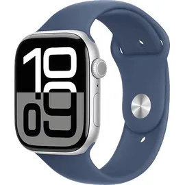 Apple Watch Series 10 GPS 46 mm Aluminiumgehäuse silber Sportarmband denim S/M