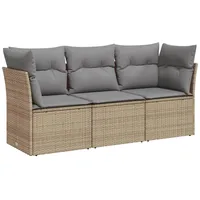 vidaXL 3-tlg Garten-Sofagarnitur mit Kissen Beige Poly Rattan Modell 6